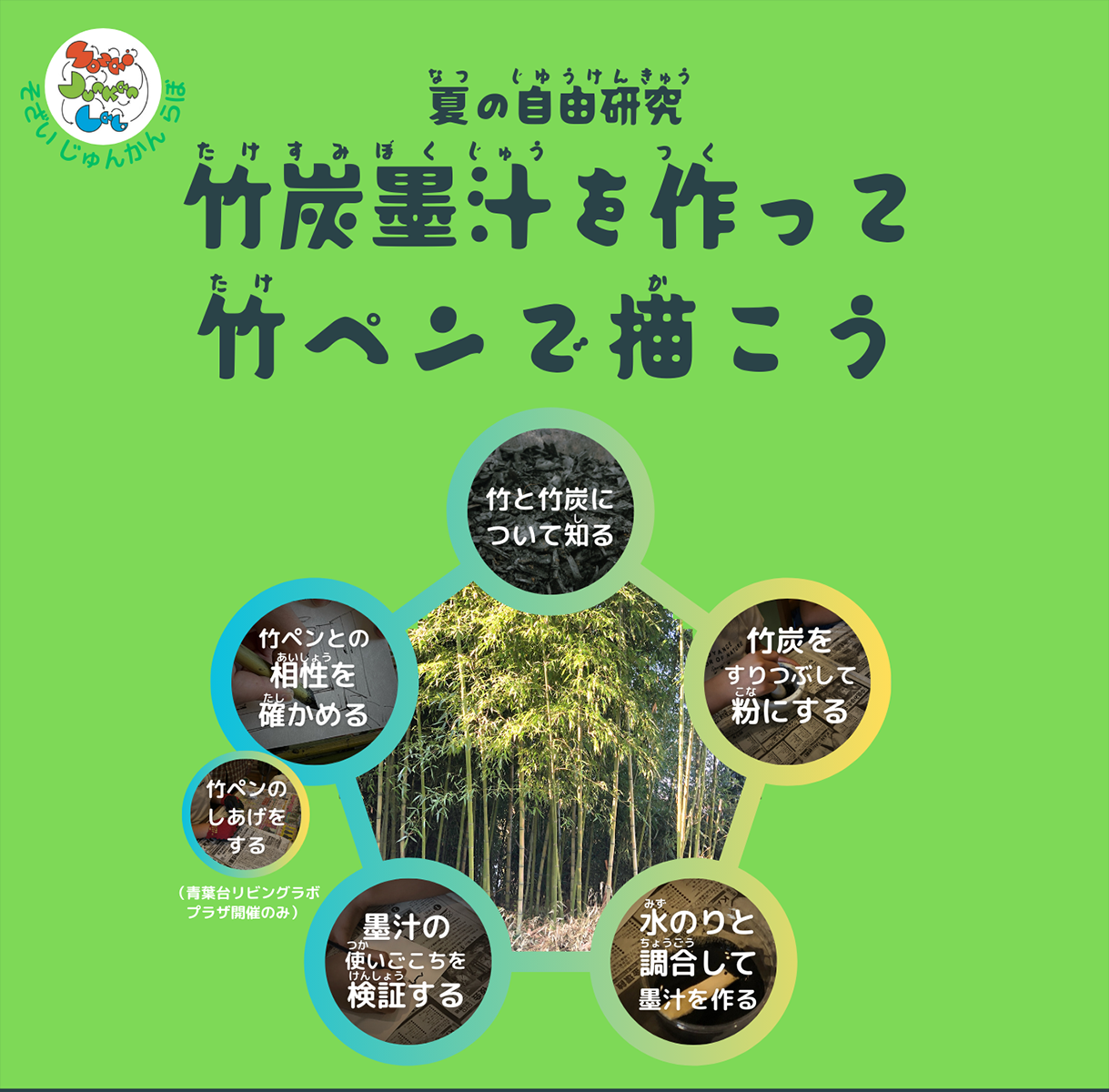 SOZAi循環Labが「夏の自由研究 竹炭墨汁を作って竹ペンで描こう」を横浜市緑区および青葉区で開催します